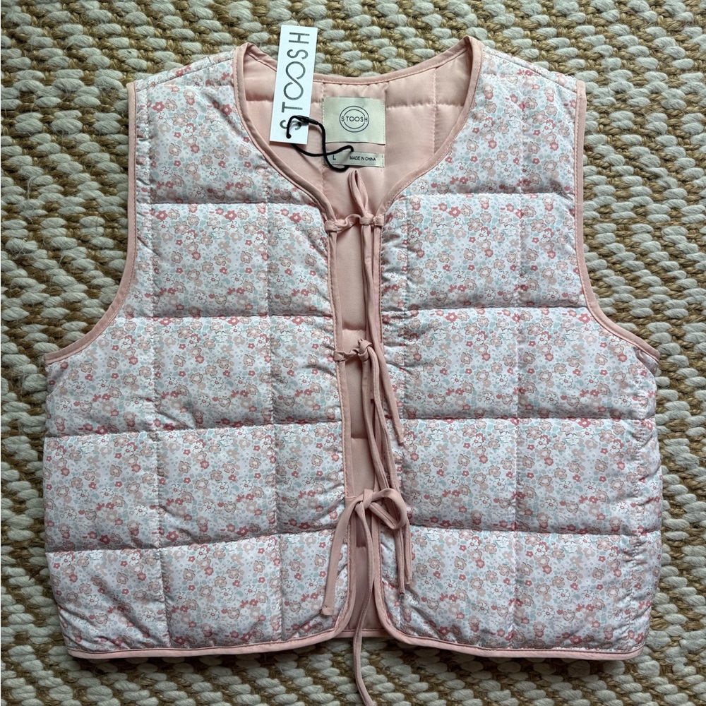 Stoosh Floral Pink Quilted Puffer Vest